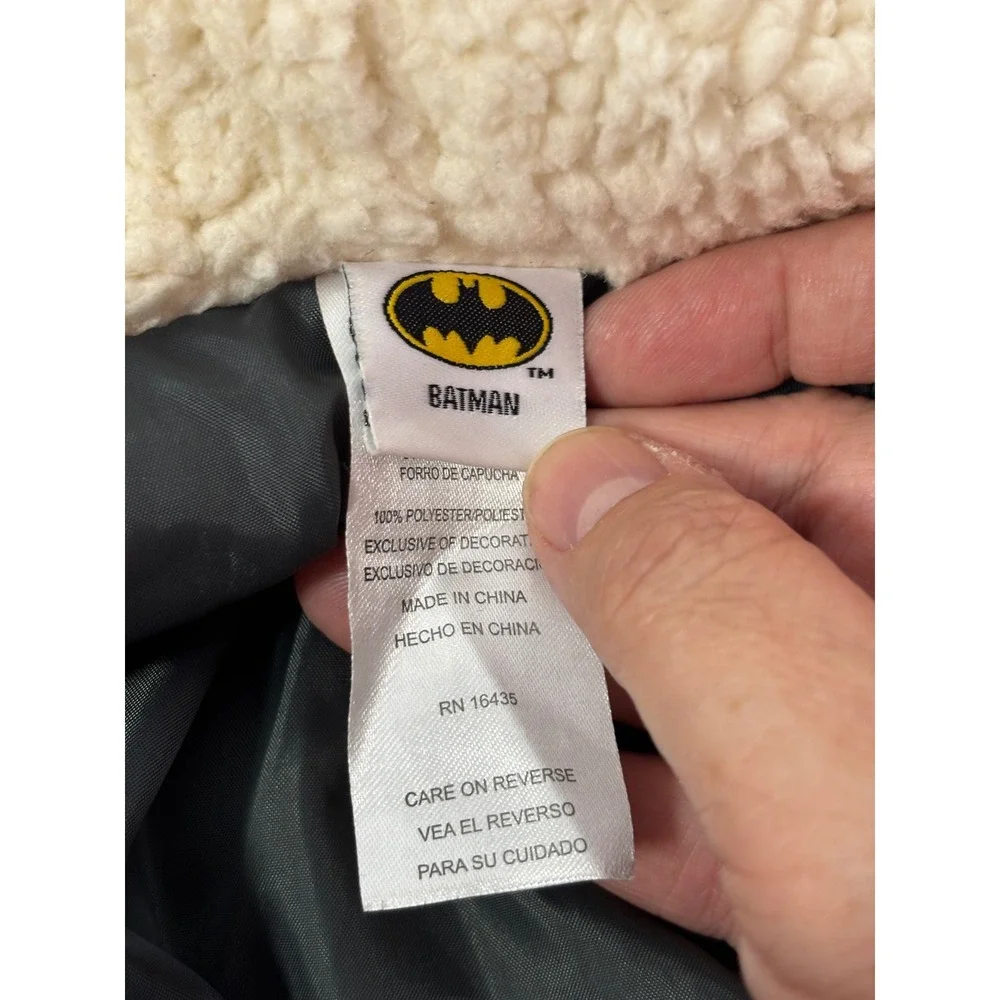 Batman Boys Quilted Sherpa Lined Hoodie Gray Zip Up Jacket with Ears DC Comics